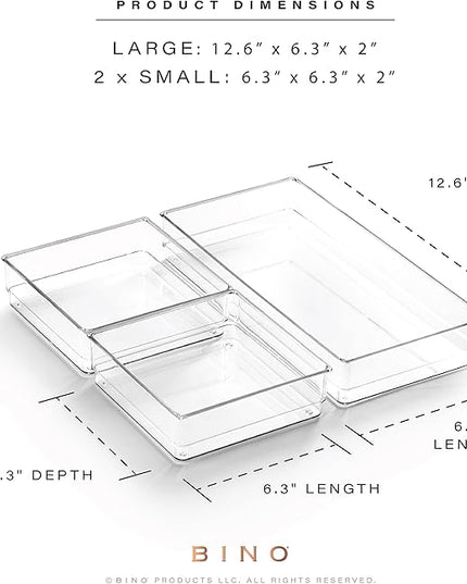 BINO | 3-Piece Drawer Organizer Bin Set | THE MODULAR | Multi-Purpose Storage | Durable | BPA-Free | Desk Drawer Organizer | Vanity Organizers | Bathroom & Makeup Organizers
