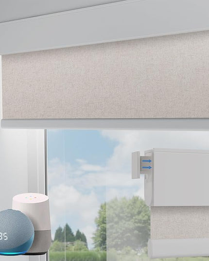 Motorized Blinds No Drill Automatic Blinds for Windows Cordless Roller Shades Electric Blinds with Remote Control Smart Blinds (Linen, 34 x 72)