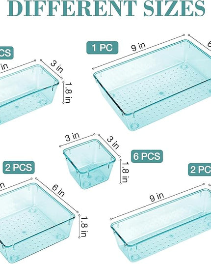 16 PCS Drawer Organizer Set, 5 Varied Size Bathroom and kitchen Drawer cabinet organizer Trays, Clear Storage Bins for Makeup, Jewelry, Utensils and Gadgets
