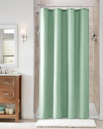 Naturoom Aqua Green 42 Inch Shower Curtain - Stall Narrow Half Linen Ultra Thick Fabric Shower Curtain Set with Hooks, Boho Farmhouse Rustic RV Camper Bath Curtains for Bathroom, 42x72