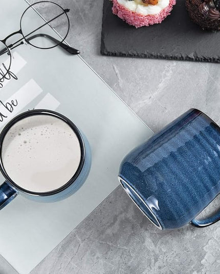HASENSE Coffee Mugs Set of 4, 12 Ounce Ceramic Coffee Cups with Handle, Large Mug Set for Latte, Tea, Chocolate, Modern Cup Gift for Men and women, Dishwasher & Microwave Safe(Blue)
