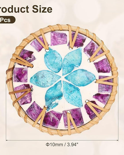 uxcell 2Pcs Handmade Woven Rattan Coasters, Heat-Resistant Drink Coasters for Coffee Table Dining Room Kitchen Coffee Wine Decor, Blue Petal