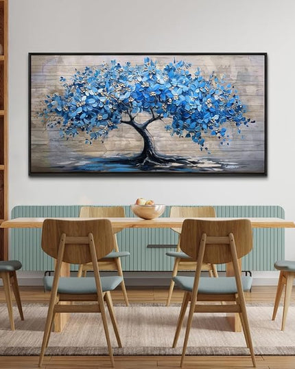ERQINHUA Large Canvas Wall Decor For Living Room Farmhouse Wall Art For Bedroom Black Framed Mural Abstract Paintings Blue Tree Wall Pictures Artwork Office Decoration Dormitory Home Decor 30x60 In