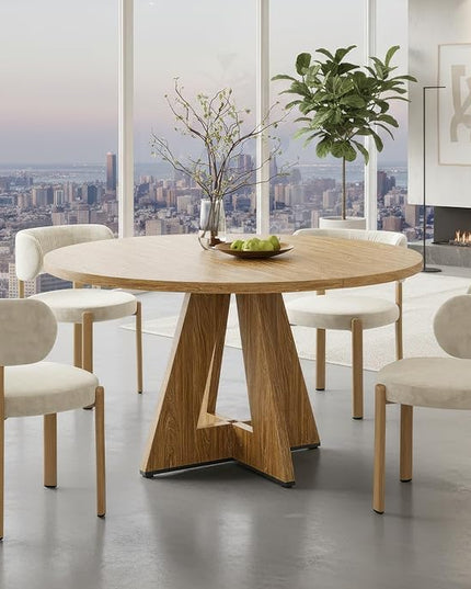 Farini 47" Round Dining Table for 4-6,Modern Kitchen Room Table with Wood Top & Sturdy Metal Base,Large Round Dinner Table for Dining Room,Walnut