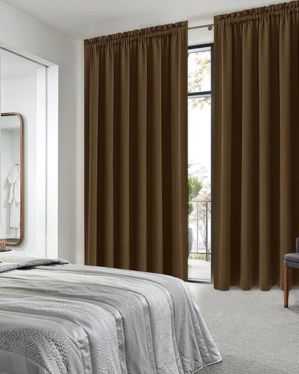 DWCN Blackout Curtains for Living Room Thermal Insulated, Energy Saving & Noise Reducing Bedroom Curtains, Brown, W 70x L 84 Inch, Set of 2 Rod Pocket Curtain Panels