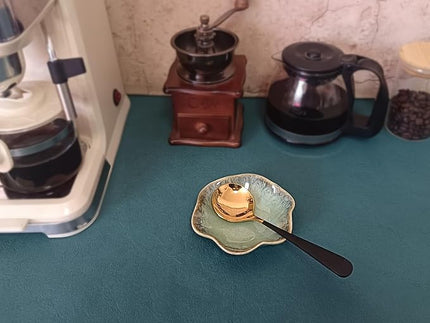 Coffee Spoon Rest for Coffee Bar Accessories, Small Spoon Rest for Coffee Station, Flower Ceramic Tea Spoon Holder for Teaspoon Rest for Tea Spoon, 1 PC (Retro, Mist Green)