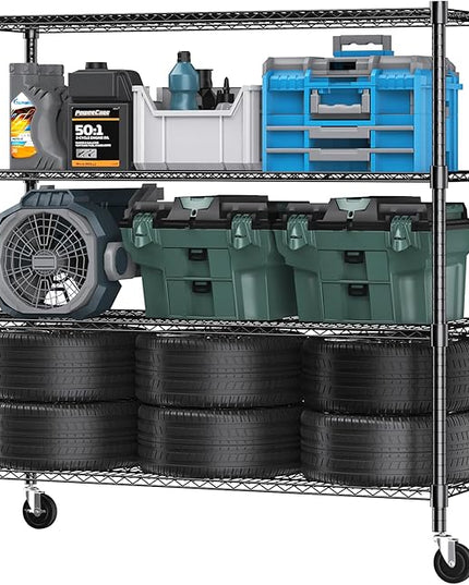 Himimi 72" H Storage Shelves 4 Tier Metal Shelving Adjustable Wire Shelf with Wheels, Heavy Duty Shelving for Garage Kitchen Pantry Bathroom Laundry 18" D*48" W*72" H, Black