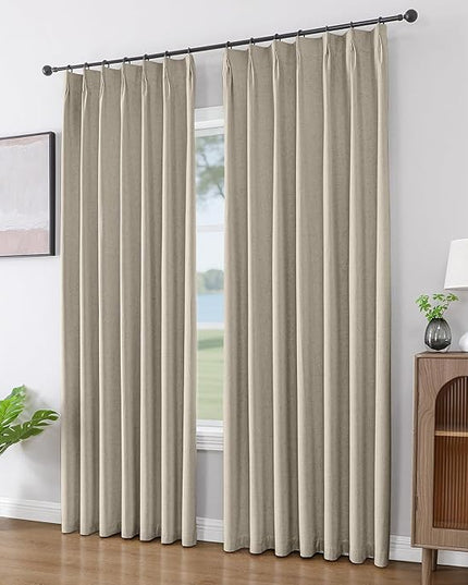 Joydeco Pinch Pleated Linen Curtains for Living Room, 100% Blackout Darkening Curtains 72 inches Length 2 Panel Thermal Insulated Pinch Pleat Drapes(Cobblestone,40'' Wx72'' L)