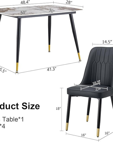 5 Piece Dining Table Set, 4 Chair Dining Table Set, Sintered Stone Kitchen Table Top and Modern Chairs Set of 4 for Kitchen Dining Room, Small Space