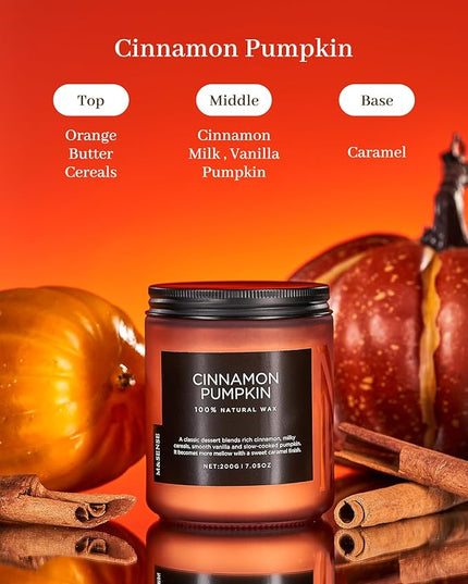M&SENSE Cinnamon Pumpkin Fall Scented All Natural Soy Wax Candles for Home Scented, Cotton Wick Autumn Long Burning 7.05oz 50 Hours Burn Time, Jar Candle Gift for Thanksgiving