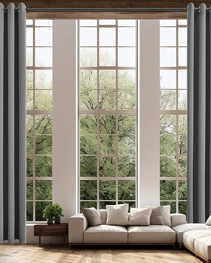 Blackout Curtains for High Ceiling, Extra Long Thermal Insulated Solid Grommet Window Curtains Drapes for Living Room 10ft Length, Set of 2 Curtain Panels 52 W x 120 L Inches Dark Gray