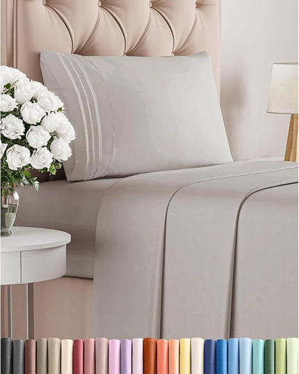 Twin XL Size 3 Piece Sheet Set - Comfy Breathable & Cooling Bed Sheets Set - Hotel Luxury Bedding for Women, Men, Kids, Teens, Boys & Girls - Deep Pockets, Soft, Wrinkle Free - Oeko-Tex - Light Grey