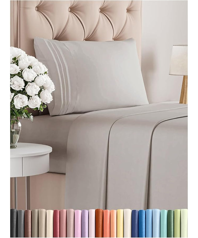 Twin XL Size 3 Piece Sheet Set - Comfy Breathable & Cooling Bed Sheets Set - Hotel Luxury Bedding for Women, Men, Kids, Teens, Boys & Girls - Deep Pockets, Soft, Wrinkle Free - Oeko-Tex - Light Grey