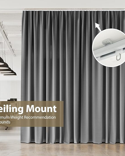 Ceiling Curtain Track - Heavy-Duty Curtains Rails Room Divider Shower RV Tracks Sliding Curtain Rods With Clips, White 15ft