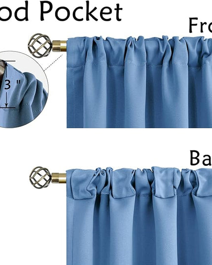 BGment Rod Pocket and Back Tab Blackout Curtains for Bedroom - Thermal Insulated Room Darkening Curtains for Living Room, 2 Window Curtain Panels (42 x 63 Inch, Faded Denim)