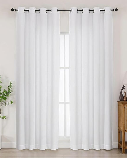 Chyhomenyc White Curtains 84 Inches Long 2 Panels Set, Light Filtering Faux Linen Textured Soft Airy Window Curtains for Living Room Bedroom, Thick Modern Privacy Grommet Drapes, 50Wx84L, 2PCS