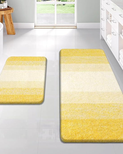 OLANLY Bathroom Rug Set 2 Piece, Soft Absorbent Microfiber Bath Rug Set, Non-Slip, Machine Wash Dry, Plush Shaggy Bath Mats for Bathroom (47"x20"+24"x16", Yellow)