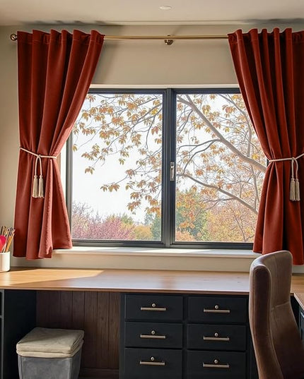Lazzzy Velvet Blackout Curtains Thermal Insulated Room Window Drapes Super Soft Luxury Curtains for Living Room Bedroom Rod Pocket 2 Panels, Rust Red, 52" W x 63" L