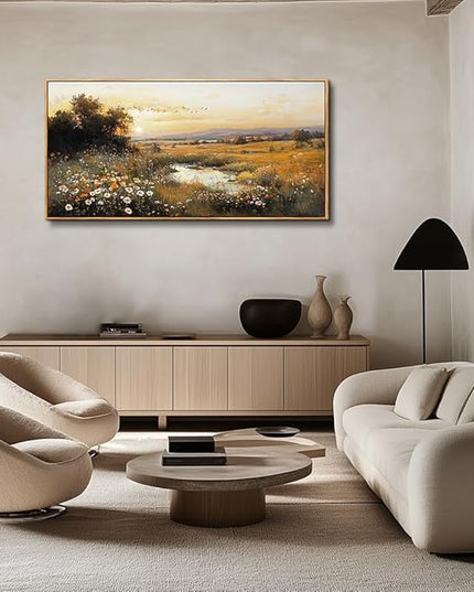 QIYILEXWART Large Wall Art For Living Room Canvas Wall Decor For Bedroom Office Decorations Prairie Puddle Landscape Painting Wall Pictures Modern Aesthetic Room Home Decor Artwork Wood Framed