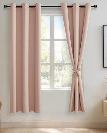 JIUZHEN Blush Pink Blackout Curtains for Bedroom, Light Blocking and Noise Reducing Grommet Curtains for Living Room Darkening Curtains, Set of 2 Window Curtain Panels, 38 x 72 Inch Length