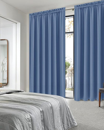 DWCN Blackout Curtains for Living Room Thermal Insulated, Energy Saving & Noise Reducing Bedroom Curtains, Dusty Blue, W 70x L 84 Inch, Set of 2 Rod Pocket Curtain Panels