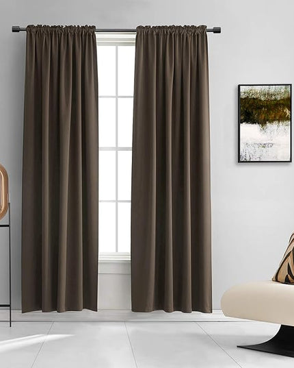 DONREN 2 Panels 84 inch Length Chocolate Brown Blackout Curtain Panels for Bedroom - Rod Pocket Room Darkening Thermal Insulated Curtains for Living Room (52 x 84 Inches Long)