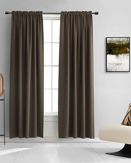 DONREN Insulated Curtains Blackout Draperies - Triple Weave Microfiber Home Thermal Insulated Solid Rod Pocket Blackout Curtains/Panels for Bedroom(Brown, Set of 2, 60 x 84 Inch)