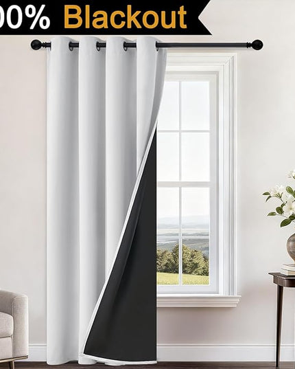 Yakamok 100% Blackout Curtains 84 Inches Long, 2 Thick Layers Heat and Full Light Blocking Soft Thermal Insulated Drapes for Bedroom(52" Wide Each Panel, Greyish White, 1 Panel)