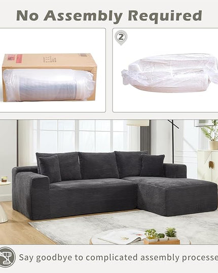 PELUMY 108.7" L-Shaped Modular Sectional Sofa with Oversized Chaise, Cloud Couch with Memory Foam, No Assembly Required Sleeper Sofa for Small Space Living Room, Apartment (Grey, Corduroy)