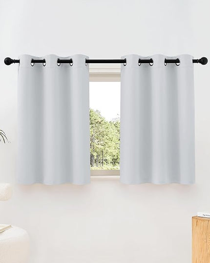 NICETOWN Greyish White Room Darkening Curtains Blackout 30 inch Curtains for Kitchen, Grommet Solid Window Treatments Sound Reducing for Bedroom, 2 Panels, W37 x L30, 2 Panels