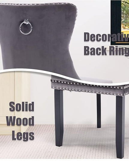 SoarFlash Velvet Dining Chairs Set of 4, Tall Back Side Chair, Modern Upholstered High-end Tufted Side Chair with Button Back Ring, Solid Wood Legs (Gray)