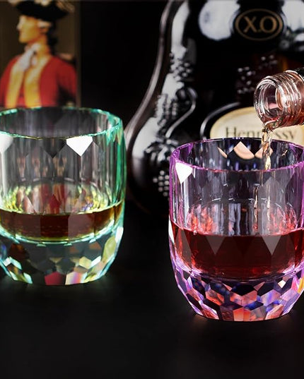 KAMMAK Crystal Whiskey Glasses Set of 2, 7oz Old Fashioned Glasses Stemless, Hand Blown Colored Cocktail Glasses, Engagement Gifts for Couples, Women, Men