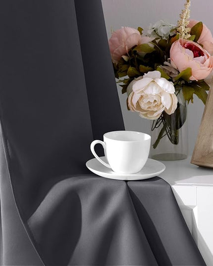 HOMEIDEAS Grey/Gray Blackout Curtains for Bedroom 52 X 84 Inch Long 2 Panels Set Room Darkening Curtains/Drapes, Soundproof Thermal Grommet Window Curtains for Living Room