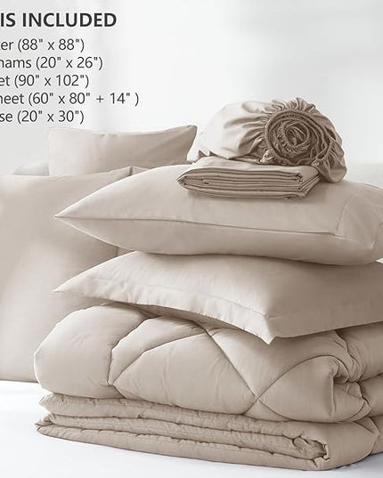 CozyLux Queen Comforter Set Linen - Bed in a Bag Queen Size 7 Pieces, Luxury Soft Bed Set for All Seasons, Bedding Set with Down Alternative Comforter, Sheets, Pillowcases & Shams