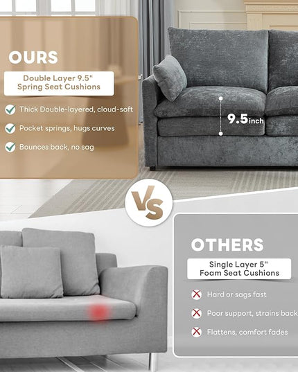 Tbfit Living Room Furniture Set, Standard Sofa & Accent Chair, Modern Comfy Cloud Sofa Set, Spring Seat Cushion, Chenille Fabric, Gray