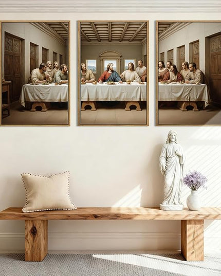 The Last Supper Wall Art Christian Wall Decor 16x24 Inch Framed Jesus Religious Painting Set of 3 for Living Room Bedroom Hallway