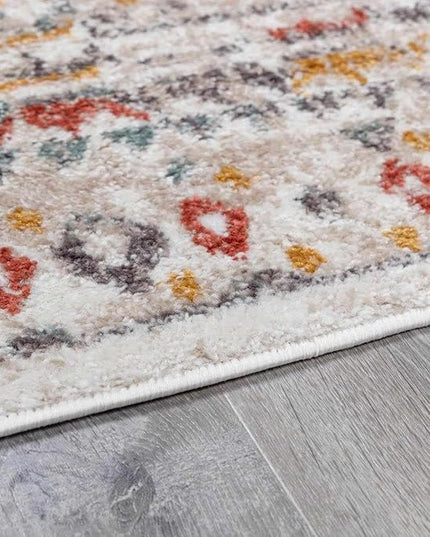 BoutiqueRugs Diem Boho Vintage Colorful Large Area Rug - Farmhouse Traditional Medallion Pink Carpet for Living Room, Bedroom - Pink, Cream, Green, Red, Gray, Yellow - 6'7" Round