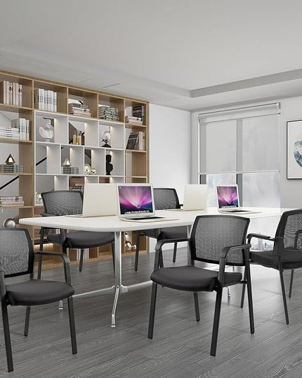 CLATINA Mesh Back Stacking Arm Chairs with Upholstered Fabric Seat and Ergonomic Lumbar Support for Office School Church Guest Reception Black 8 Pack Set New Version