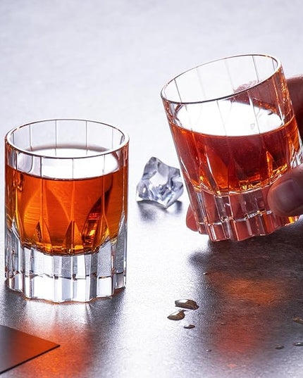 KAMMAK Crystal Whiskey Glasses Set of 2, Handcrafted 2.03oz Old Fashioned Glasses Stemless, Luxury Cocktail Glasses, Hand Blown Scotch Cup for Women, Men Barware Gift for Liquor, Bourbon