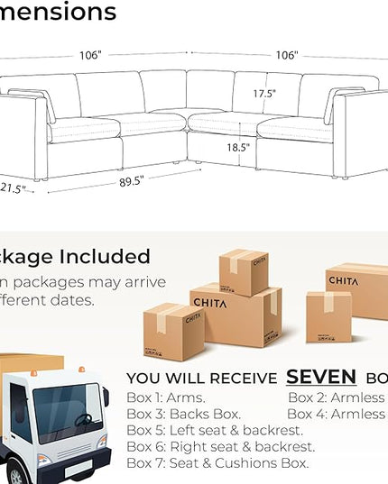 CHITA Oversized Modular Sectional Sofa Set, FSC Certified Extra Large 5 Seat V Shaped Cloud Couch for Living Room, 106 inch Width, 4 Seater and 1 Middle Corner, Terracotta