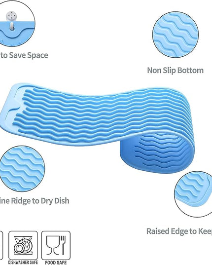 Silicone Dish Drying Mat for Multiple Usage,Easy clean,Eco-friendly,Heat-resistant Silicone Mat for Kitchen Counter,Sink,Bar,Bottle,or Cup Light Blue M 17 inches x 6 inches