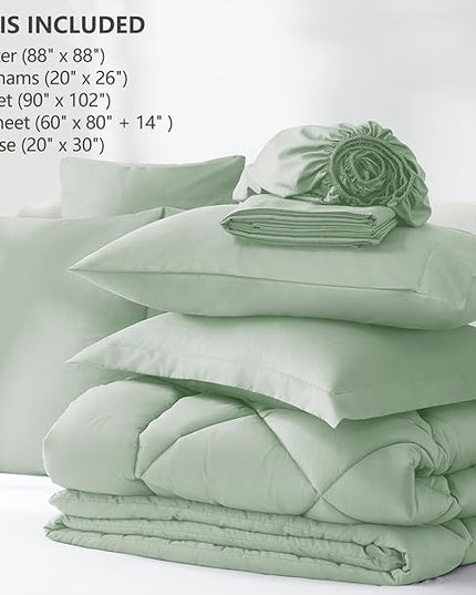 CozyLux Queen Comforter Set Sage Green - Bed in a Bag Queen Size 7 Pieces, Luxury Soft Bed Set for All Seasons, Bedding Set with Down Alternative Comforter, Sheets, Pillowcases & Shams