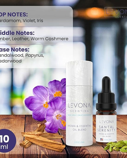 Levona Scent Essential Oils - Scents for Home, Hotel & Office Use - Perfect for Home Diffuser & Humidifiers - Aroma Fragrance Oil, Ideal for Massage, Relaxation, and Spa - Santal Serenity, 10ml