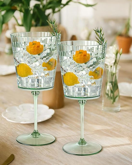 12 PCS Green Plastic Wine Glasses with Removable Stems 13.5 Oz Ribbed Wine Glasses Square White Wine Glass Muted Pastel Colors Goblets Elegant Fluted Glassware for Wedding Anniversary Birthday