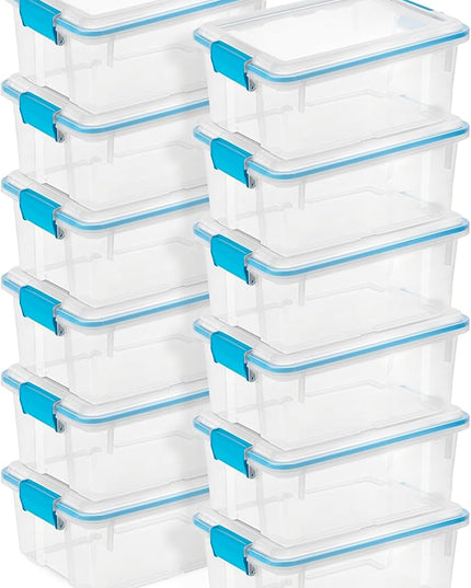 Sterilite 12-Pack Gasket Box, Weather-Resistant Storage Bins with Latching Lids, 12 Quart - Heavy-Duty Organizing Containers for Closet, Bathroom, and Office