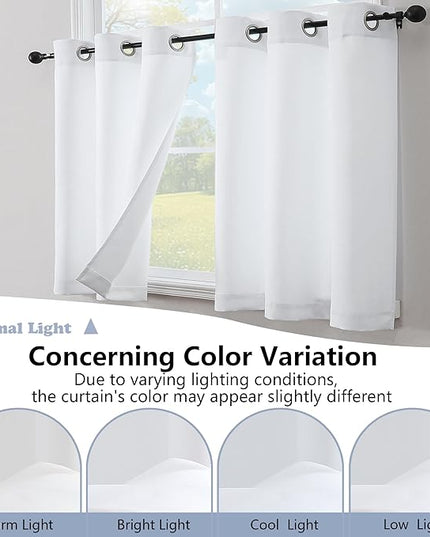 Simplebrand Pure White Short Kitchen Curtains 24 Inch Length 2 Panels Set, Light Filtering Small Windows Curtain for Bathroom, Cabinet, Basement, RV Camper, Privacy Soft Short Drapes, 40 x 24 Inch