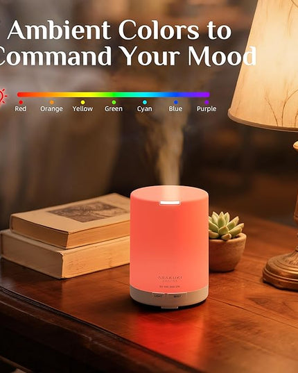 ASAKUKI Essential Oil Diffuser, 5-in-1 Quiet Humidifier, Home Fragrance Aroma Diffuser with 7 LED Color Changing Light and Auto-Off Switch (Pure White)