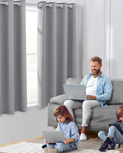 HOMEIDEAS Light Grey Blackout Curtains 52 X 63 Inch Bedroom Curtains Set of 2 Panels Room Darkening Curtains/Drapes, Thermal Grommet Light Bolcking Window Curtains for Living Room