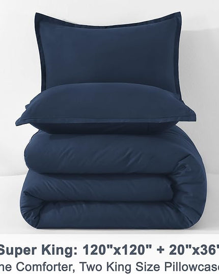 Litanika Navy Blue Oversized King Comforters Super King Size, 3 Pieces Lightweight Solid Bedding Comforter Set, All Season Fluffy Bed Set (120x120In Comforter & 2 Pillowcases)