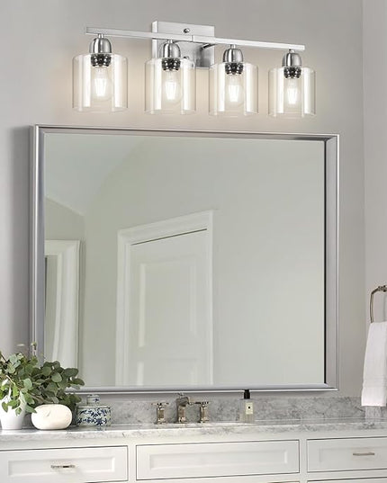 Modern Brushed Nickel 4 Light Bathroom Light Fixtures, 24 inch Vanity Lights for Bathroom with Clear Glass, Vanity Lights for Mirror Kitchen Living Room Hallway Cabinet Porch